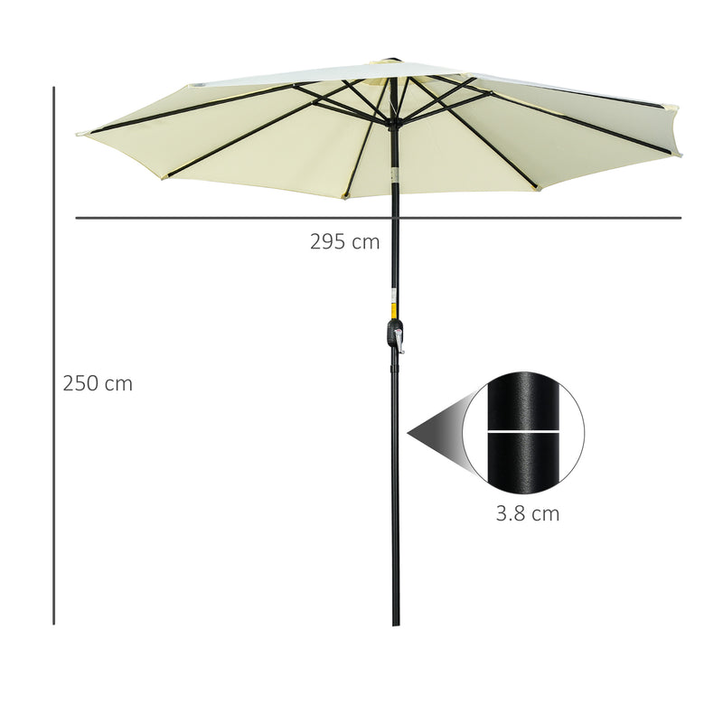 3(m) Tilting Parasol Garden Umbrellas, Outdoor Sun Shade with 8 Ribs, Tilt and Crank Handle for Balcony, Bench, Garden, Beige