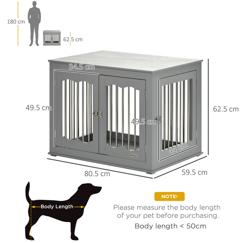 Dog Crate End Table with Three Doors, Furniture Style Dog Crate for Medium Dogs with Locks & Latches, Grey