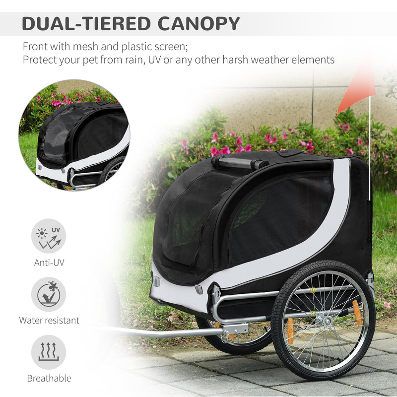 Dog Bike Trailer Steel Pet Cart Carrier for Bicycle Kit Water Resistant Travel White and Black