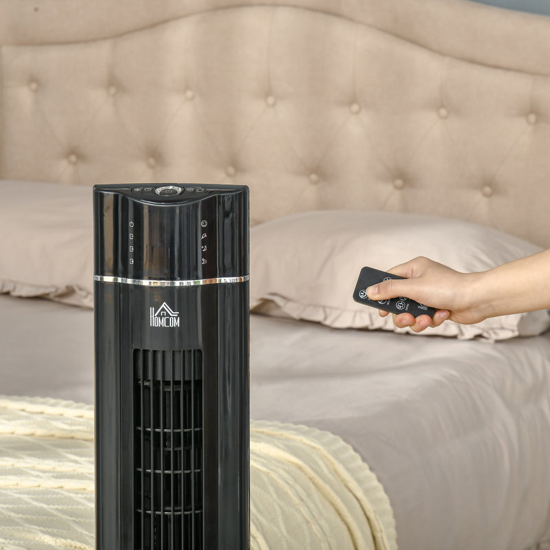 42" Anion Tower Fan Cooling for Bedroom with 3 Speed, 8h Timer, Oscillating, LED Panel, Remote Controller, Black