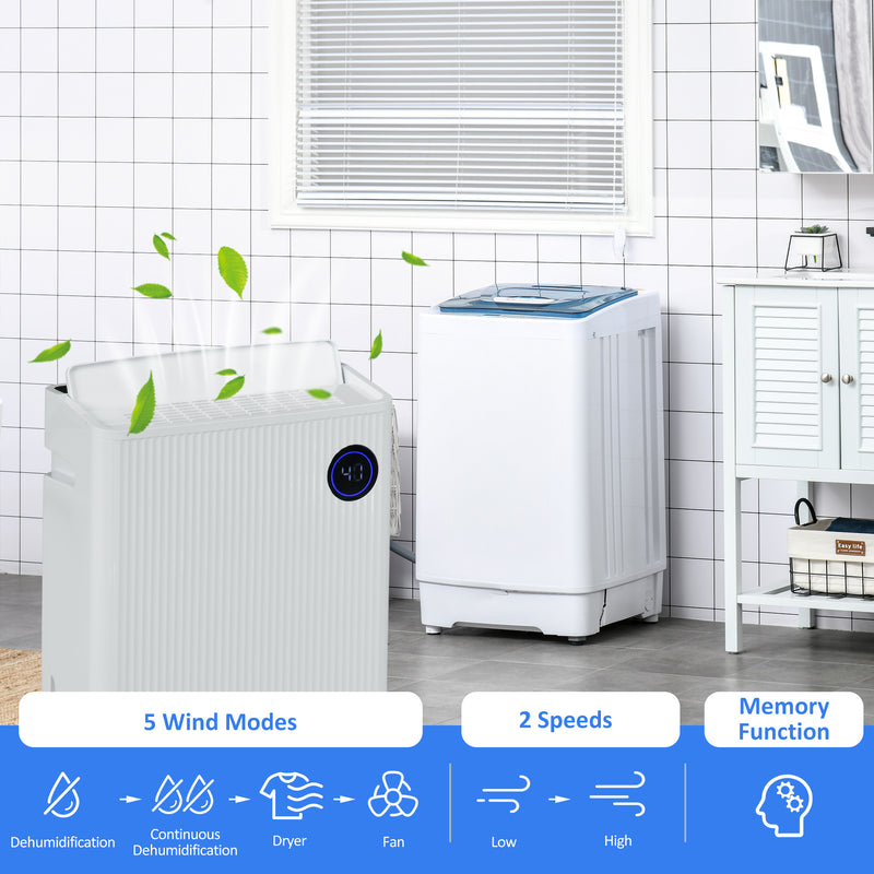 5500mL Portable Dehumidifier with Air Purifier, UVC, Ioniser, 24H Timer, 5 Modes, 16L/Day, for Home Laundry, White