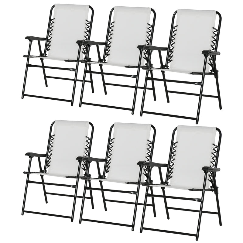 Set of 6 Patio Folding Chair Set, Garden Portable Chairs w/ Armrest, Breathable Mesh Fabric Seat, Backrest, for Camping, Beach, Cream White