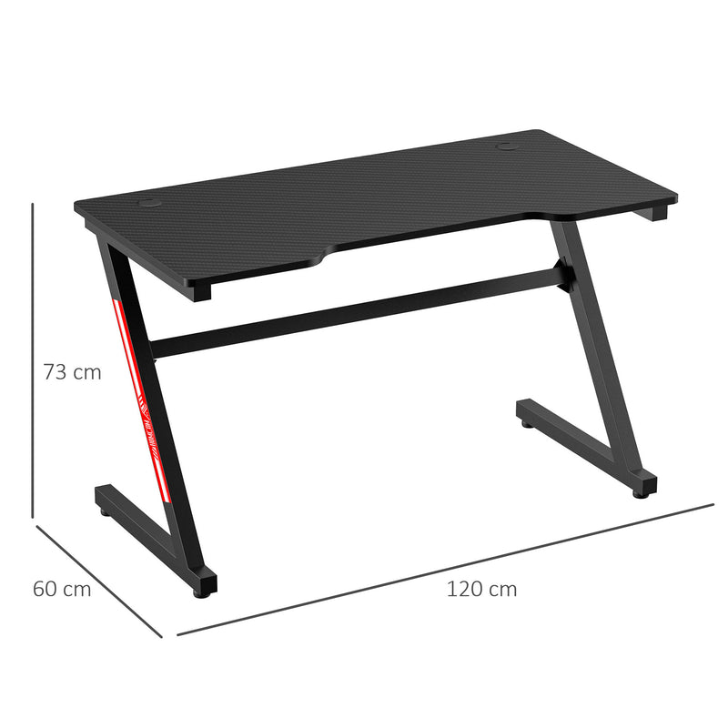 1.2m Gaming Desk Z-Shaped Racing Style Home Office Computer Table with 2 Cable Managements for E-sport Study Workstation Black
