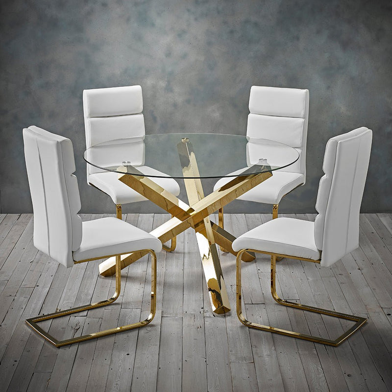 Capri Dining Table Glass Top With Gold Legs - Bedzy Limited Cheap affordable beds united kingdom england bedroom furniture