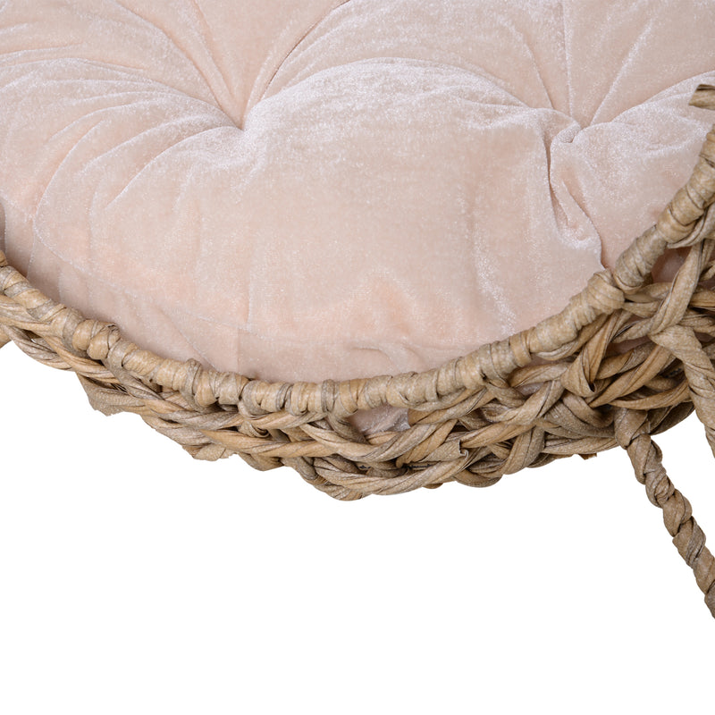 Wicker Cat Bed, Ball-Shaped Rattan Elevated Cat Basket with Three Tripod Legs, Cushion, Natural Wood Finish