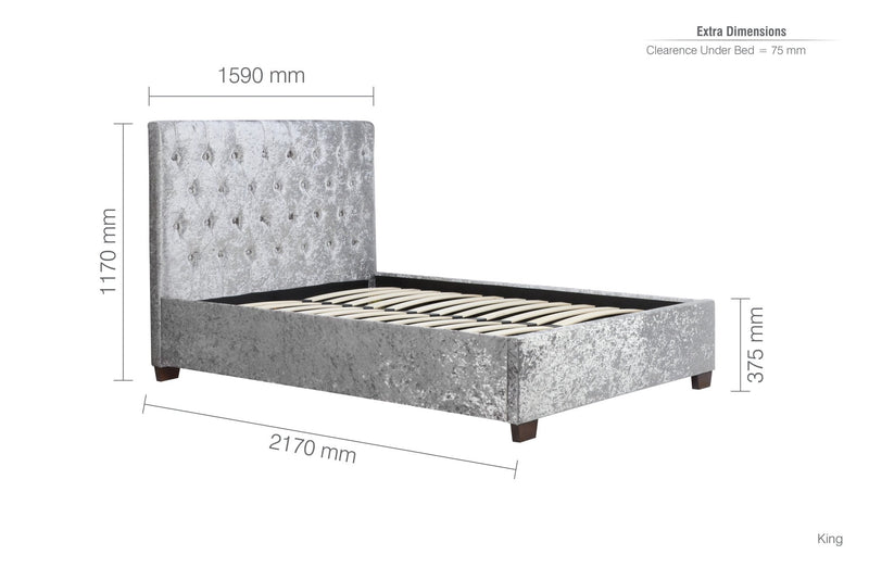 Cologne King Bed Steel Crushed Velvet - Bedzy Limited Cheap affordable beds united kingdom england bedroom furniture