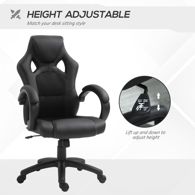 Computer Chair Faux Leather High Back Home Office Chair, Swivel Chair w/ Wheels Armrests, Black