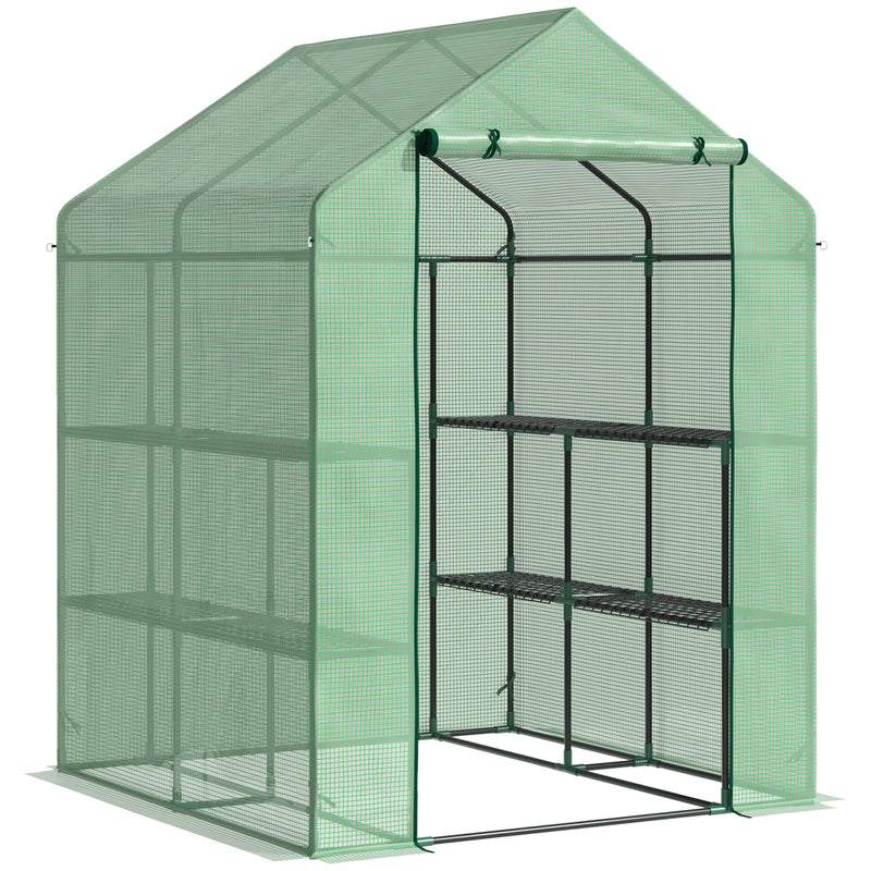Lean to Greenhouses with Shelves Polytunnel Steeple Green house Grow House Removable Cover 143x138x190cm, Green