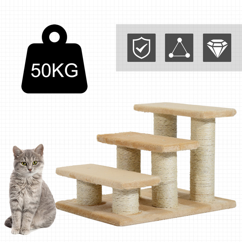 3-Step Pet Steps, Pet Climber Ladder with Plush Surface, Portable Cat Dog Little Older Animal Easy Climb Stairs Assistance Cream