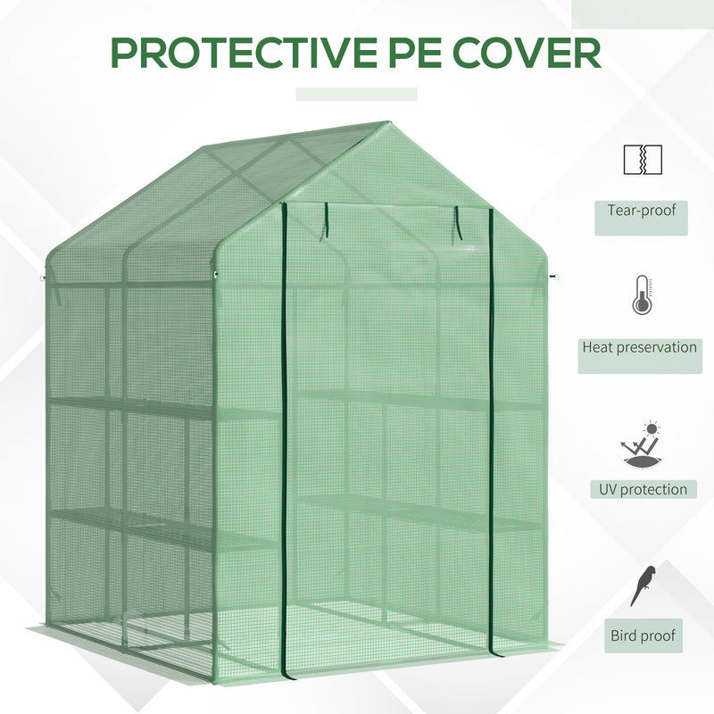 Lean to Greenhouses with Shelves Polytunnel Steeple Green house Grow House Removable Cover 143x138x190cm, Green
