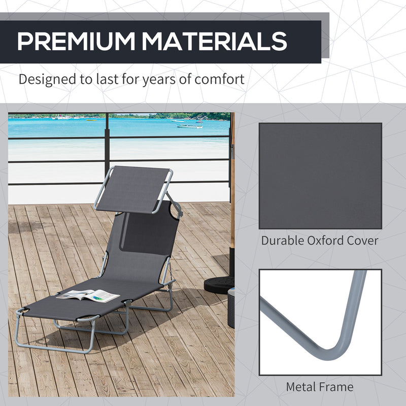 Reclining Chair Sun Lounger Folding Lounger Seat with Sun Shade Awning Beach Garden Outdoor Patio Recliner Adjustable (Grey)