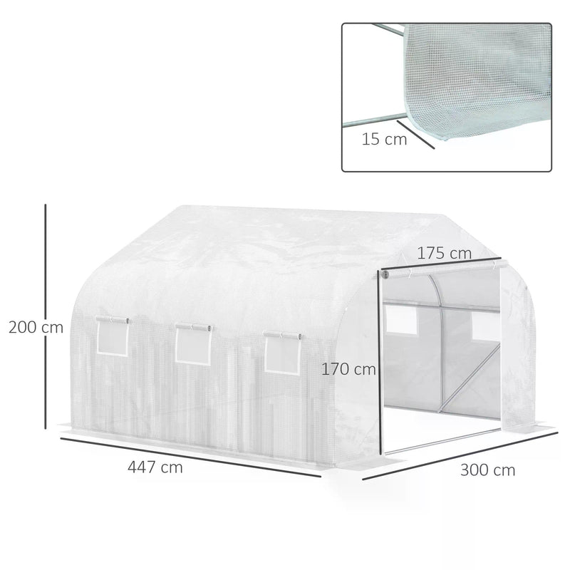 4.5 x 3 x 2m Greenhouse Replacement Cover Reinforced Gardening Plant Cover for Walk-In Growhouse with Zipper Door, White, COVER ONLY