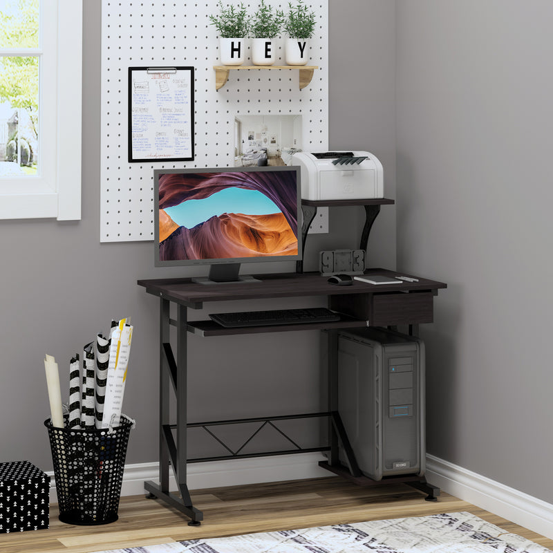 Computer Desk with Display Stand, Executive Wooden PC Tray Table Home Office Storage Workstation