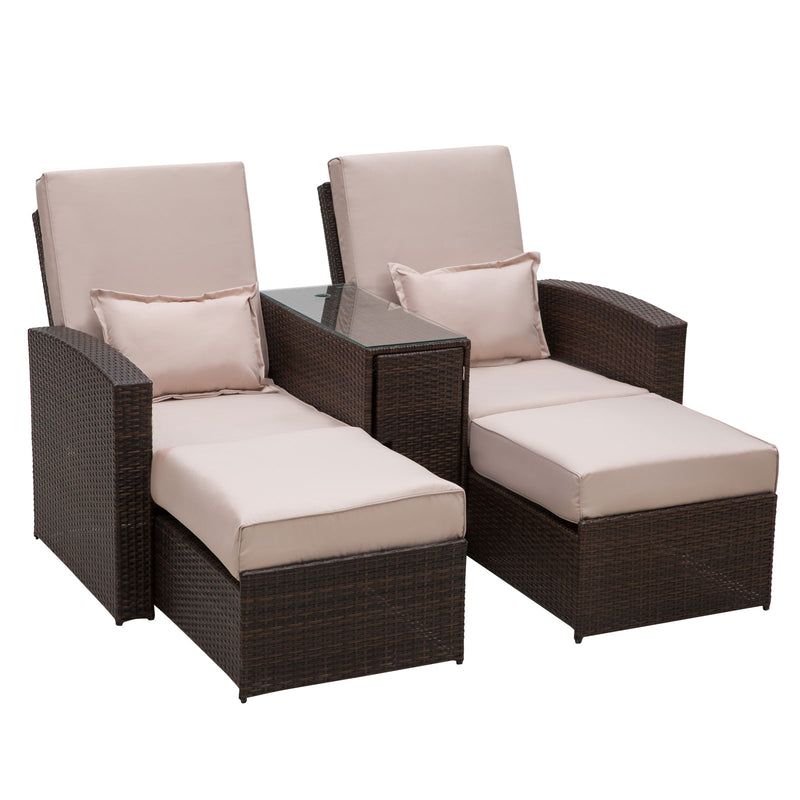 Outdoor Garden Rattan Companion Sofa Chair & Stool Lounger Recliner Love Sunbed Daybed Patio Wicker Weave Furniture Set Assembled Brown