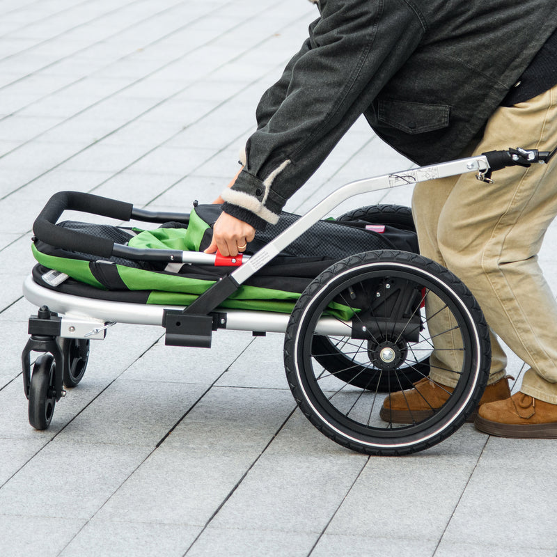 2 in 1 Aluminium Foldable Dog Bike Trailer, Pet Stroller, for Medium Dogs - Green