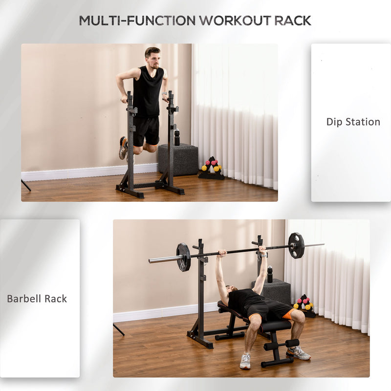 Heavy Duty Barbell Squat Rack with Dip Station, Adjustable and Multifunctional Weight Power Stand for Home Gym