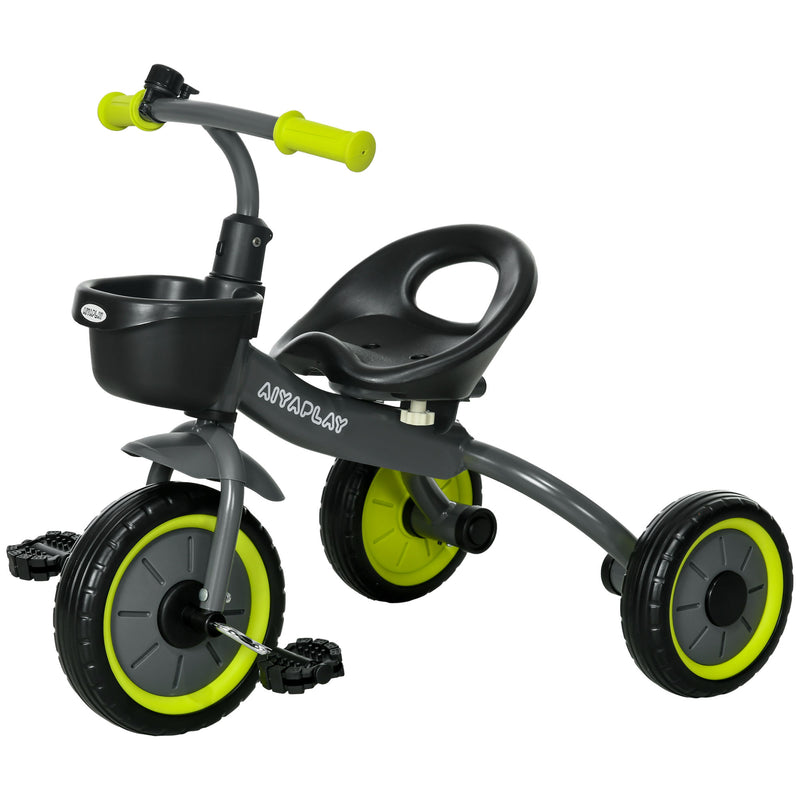 Kids Trike, Tricycle, with Adjustable Seat, Basket, Bell, for Ages 2-5 Years - Black