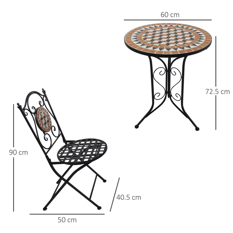 3 PCs Garden Mosaic Bistro Set Outdoor Patio 2 Folding Chairs & 1 Round Table Outdoor Metal Furniture Vintage