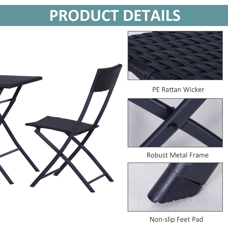 Rattan Garden Furniture 2-Seater Wicker Garden Furniture Patio Wicker Bistro Set Folding (Black)