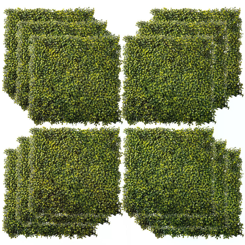 12PCS Artificial Wood Paneling for Walls 20" x 20" Grass Privacy Fence Screen Faux Hedge Greenery Backdrop Encrypted Milan Grass