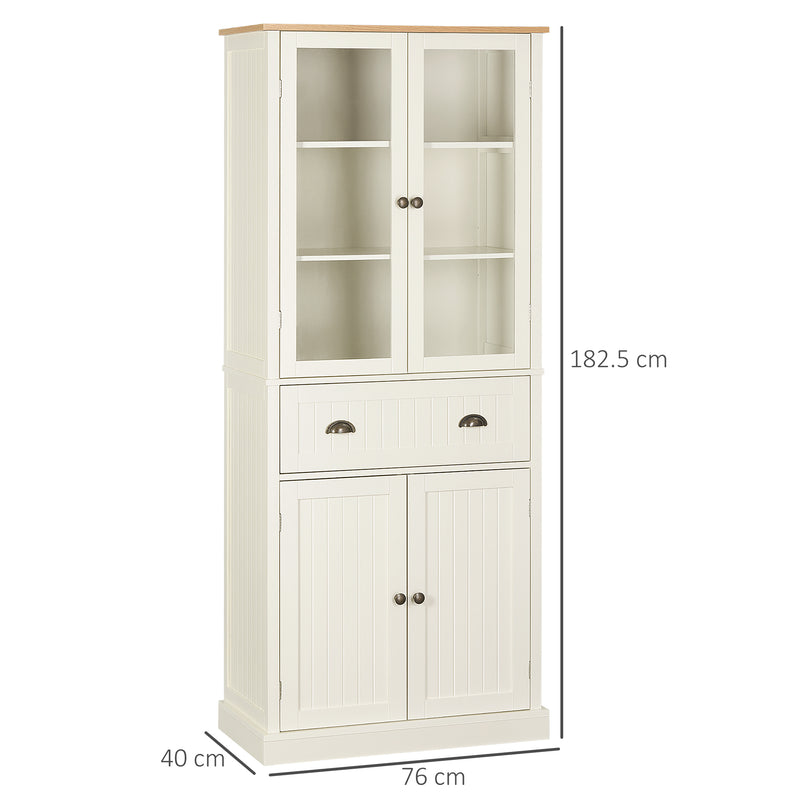 Freestanding Kitchen Cupboard, 5-tier Storage Cabinet with Adjustable Shelves and Drawer for Living Room, Dining Room, Cream White