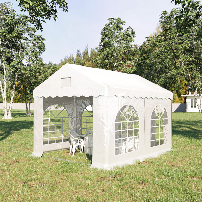 4 x 3 m Gazebo Canopy Party Tent with 4 Removable Side Walls and Windows for Outdoor Event, White