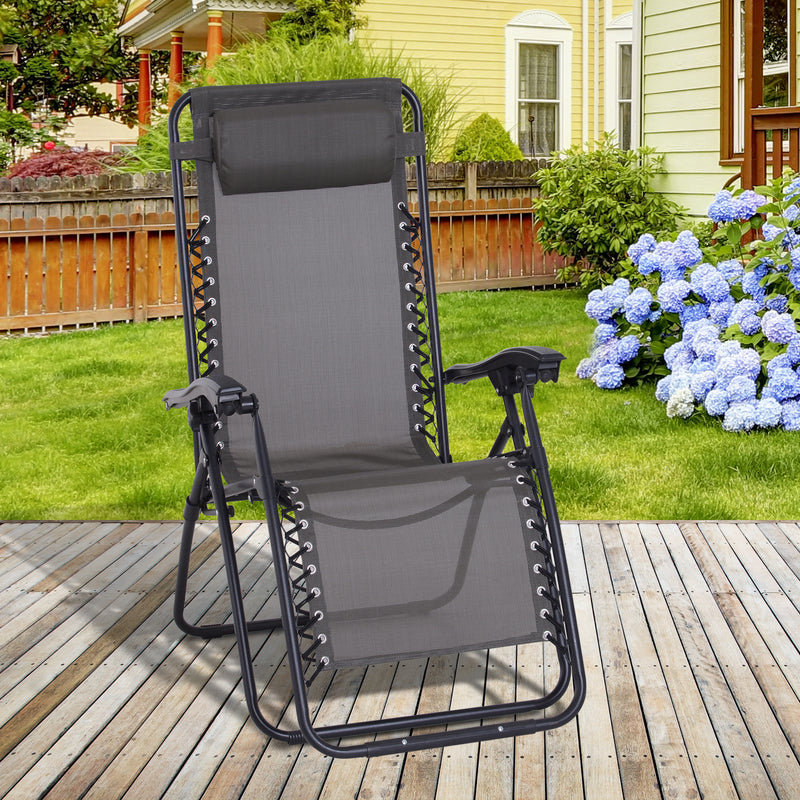 Zero Gravity Chair Outdoor Folding & Reclining Sun Lounger with Head Pillow for Patio Decking Gardens Camping, Grey
