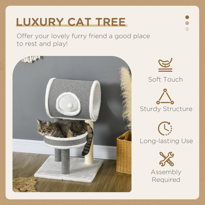 Cat Tree for Indoor Cats with Scratching Post, Bed, Tunnel, Toy Ball, 48 x 48 x 73 cm, White
