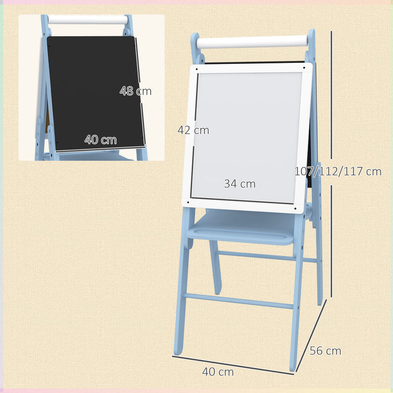 Art Easel for Kids with Paper Roll, Height Adjustable Double-Sided Whiteboard Chalkboard, 3 in 1 Easel, for Ages 3-6 Years