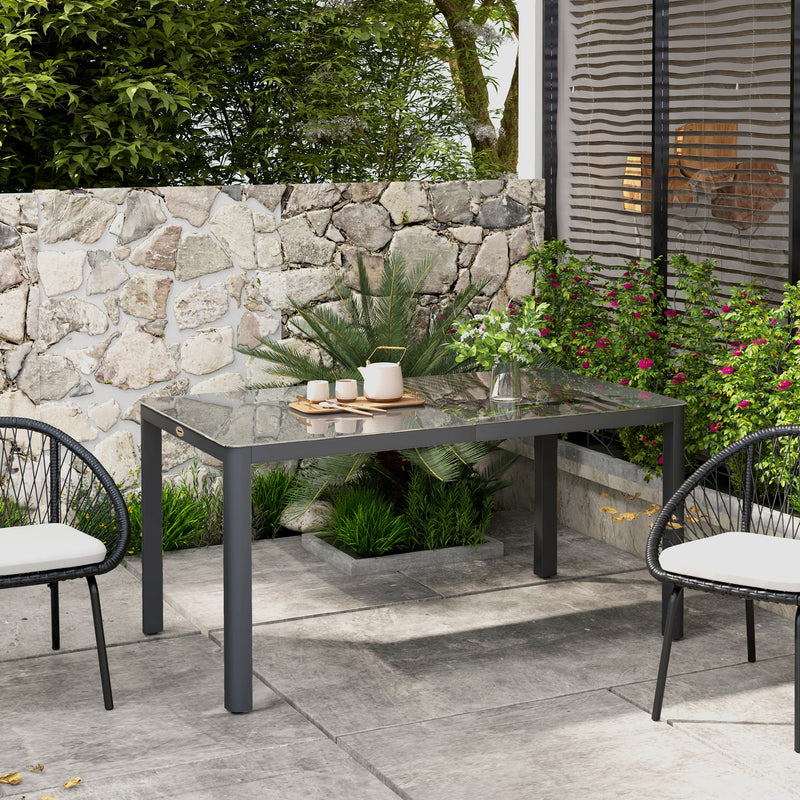 Garden Dining Table, Outdoor Dining Table for 6 with Tempered Glass Top and Aluminium Frame for Patio, Grey