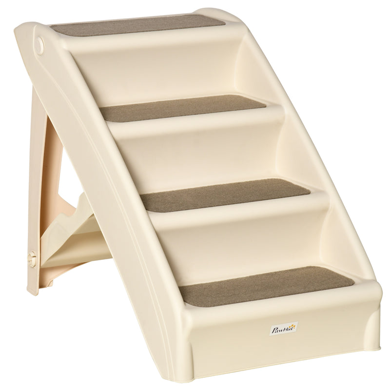 Foldable Pet Stairs, 4-Step for Cats Small Dogs with Non-slip Mats, 62 x 38 x 49.5 cm, Beige