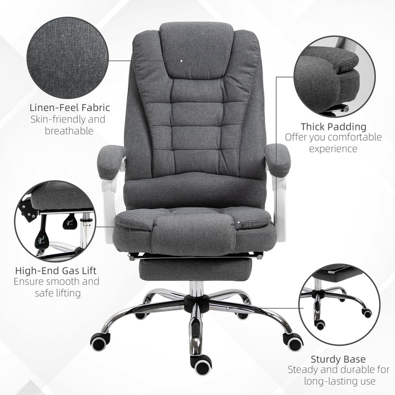 Executive Desk Chair with Tilt Function, Rolling Task Recliner with Retractable Footrest for Home Office, Working, Grey