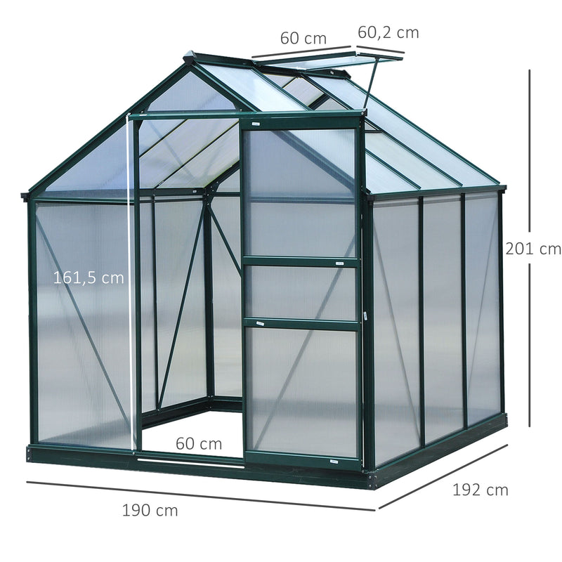 Large Walk-In Greenhouse Polycarbonate Garden Greenhouse Plants Grow Galvanized Base Aluminium Frame w/ Slide Door, 6 x 6 ft