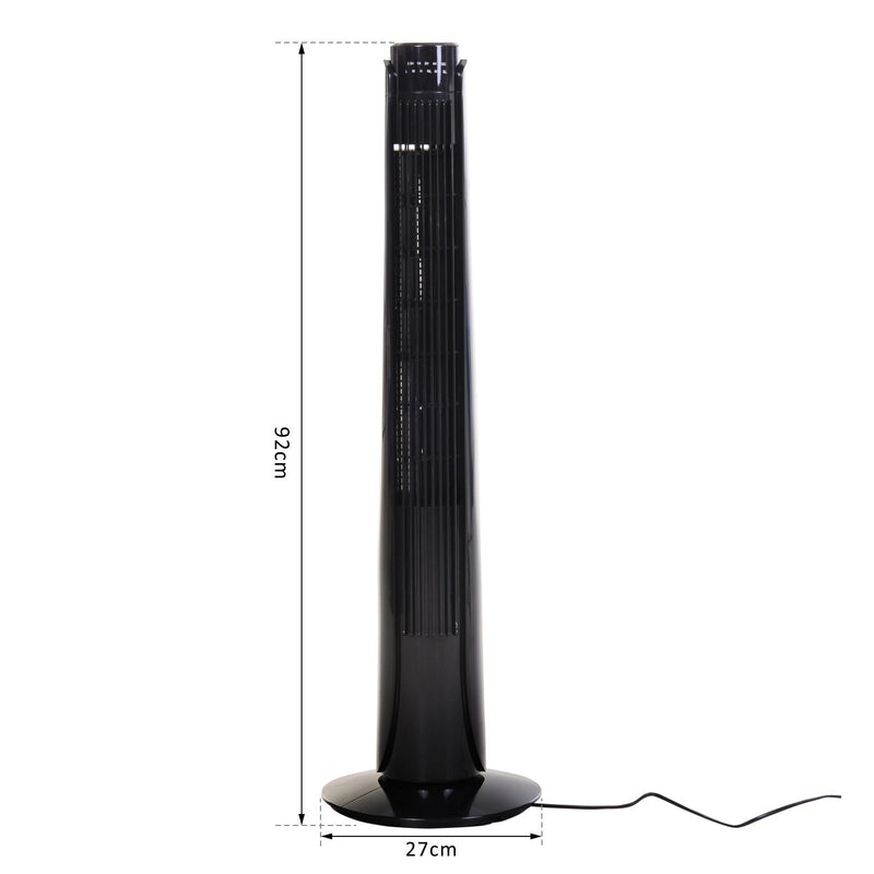 36" Tower Fan Oscillating 3 Speeds w/ Remote Control Timer Moving Head Quiet Operation Home Office Bedroom Black - 92H cm