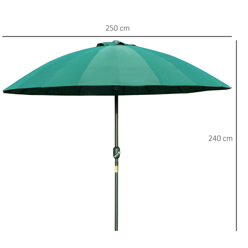 Ф255cm Patio Parasol Umbrella Outdoor Market Table Parasol with Push Button Tilt Crank and Sturdy Ribs for Garden Lawn Backyard Pool Green