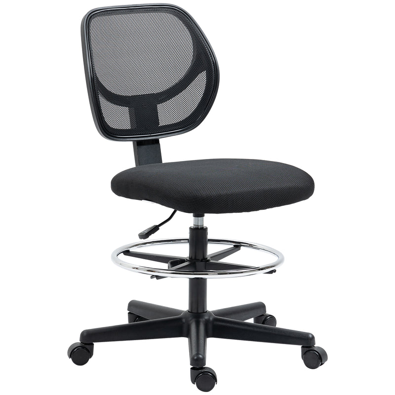 Ergonomic Mesh Standing Desk Chair with Adjustable Footrest Ring and Seat Height Black
