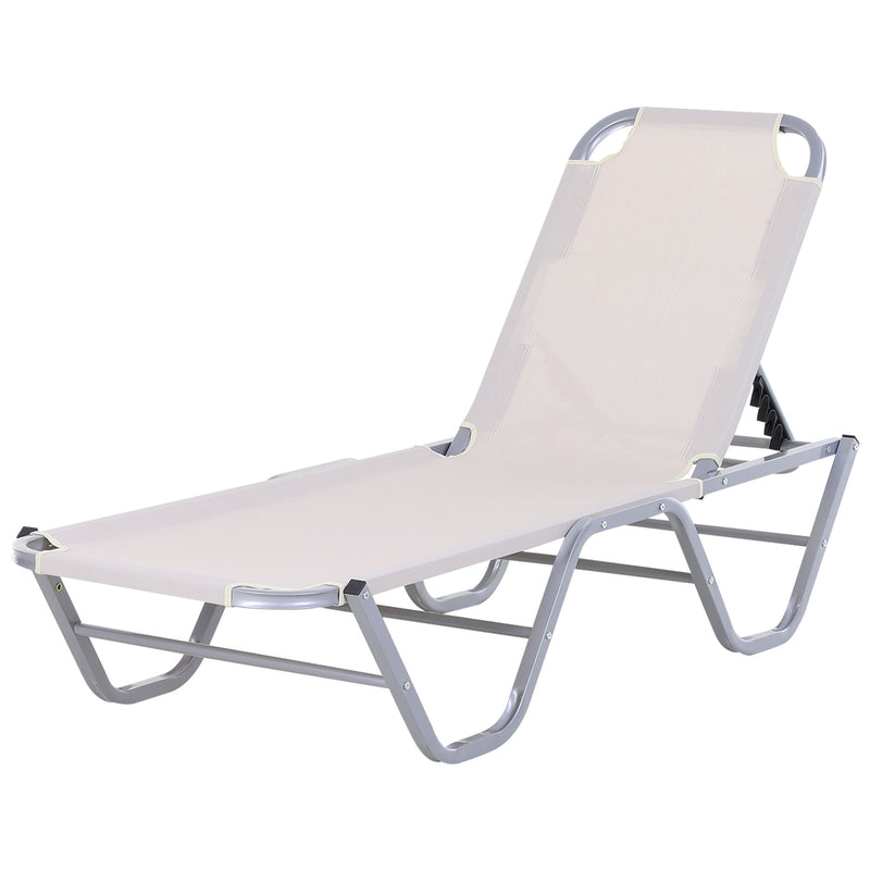 Garden Lounger Relaxer Recliner w/ 5-Position Adjustable Backrest Lightweight Frame for Pool or Sun Bathing Cream, 84B-386CW-White White