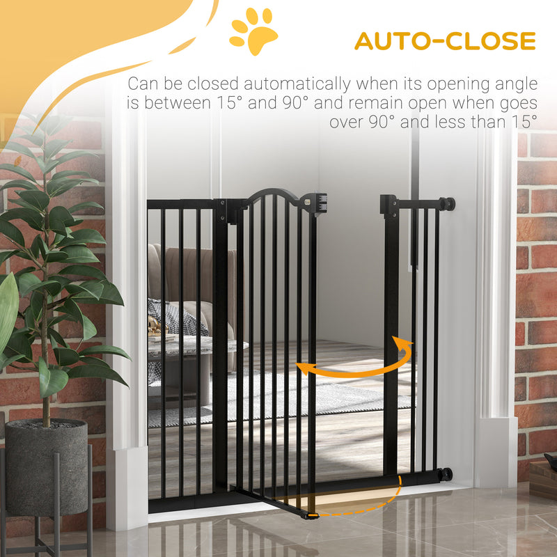 Metal 74-100cm Adjustable Pet Gate Safety Barrier w/ Auto-Close Door Black