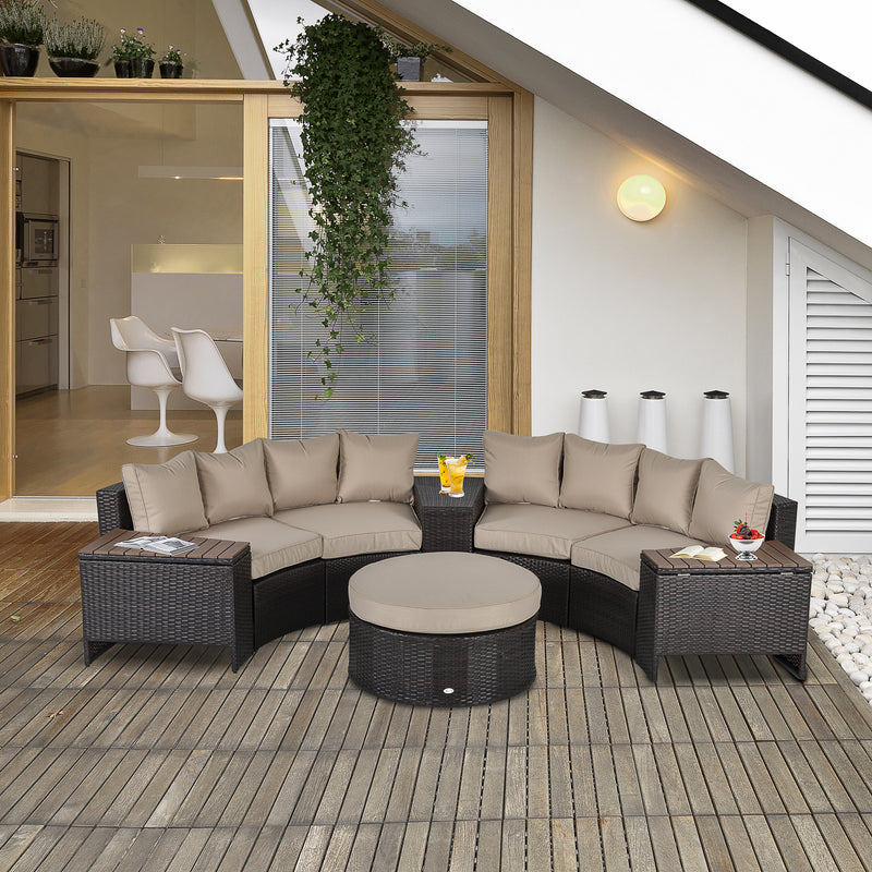 4-Seater PE Rattan Garden Sofa Set Half Round Conversation Furniture Set w/ Side Table Beige