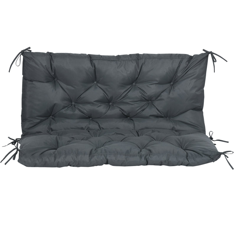 2 Seater Bench Cushion, Garden Chair Cushion with Back and Ties for Indoor and Outdoor Use, 98 x 100 cm, Dark Grey