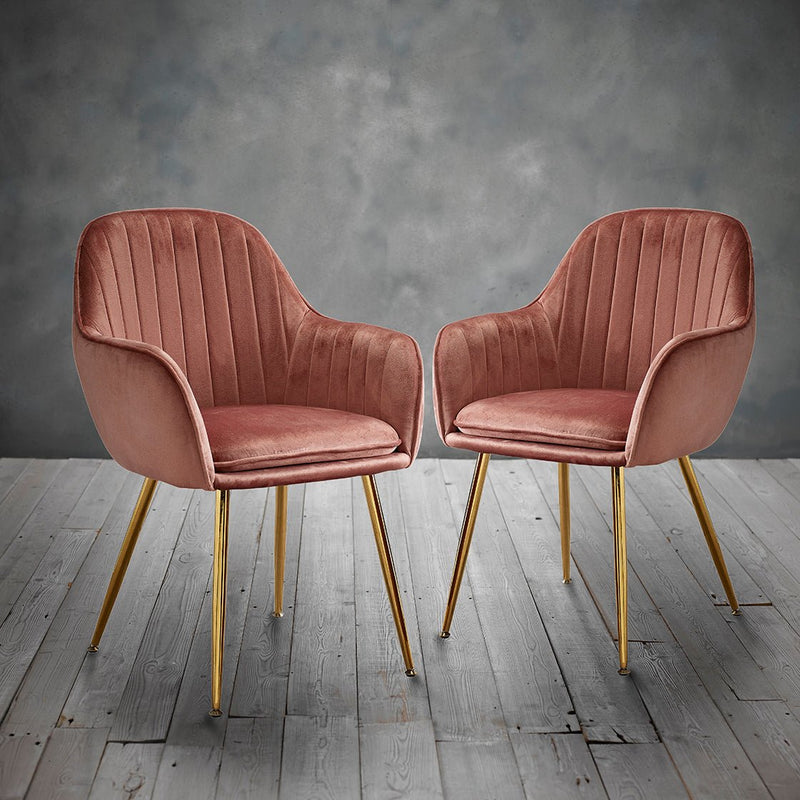 Lara Dining Chair Vintage Pink With Gold Legs (Pack of 2) - Bedzy Limited Cheap affordable beds united kingdom england bedroom furniture