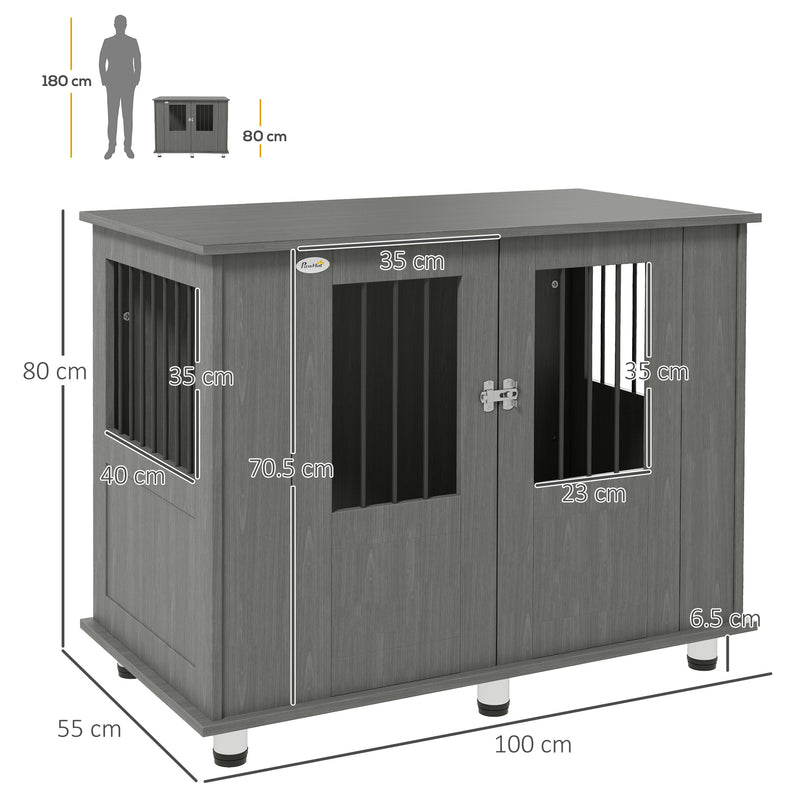 Dog Crate Table for Medium and Large Dogs with Magnetic Door for Indoor Use, 100 x 55 x 80 cm, Grey