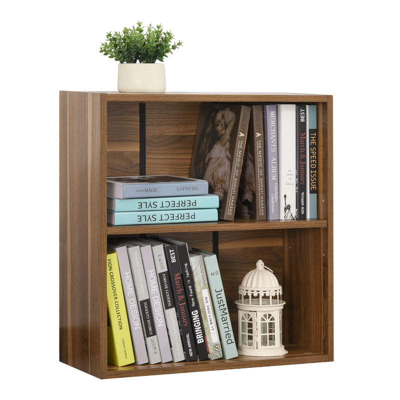 Wooden 2 Tier Storage Unit Shelf Bookshelf Bookcase Cupboard Cabinet Walnut
