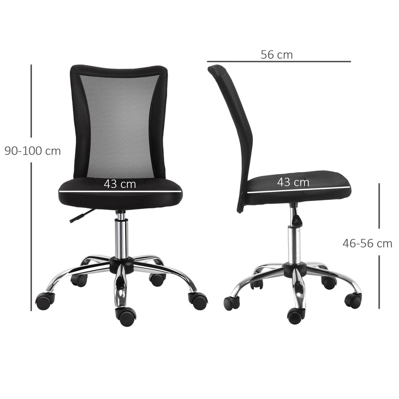 Home Office Mesh Task Chair Ergonomic Armless Mid Back Height Adjustable with Swivel Wheels, Black