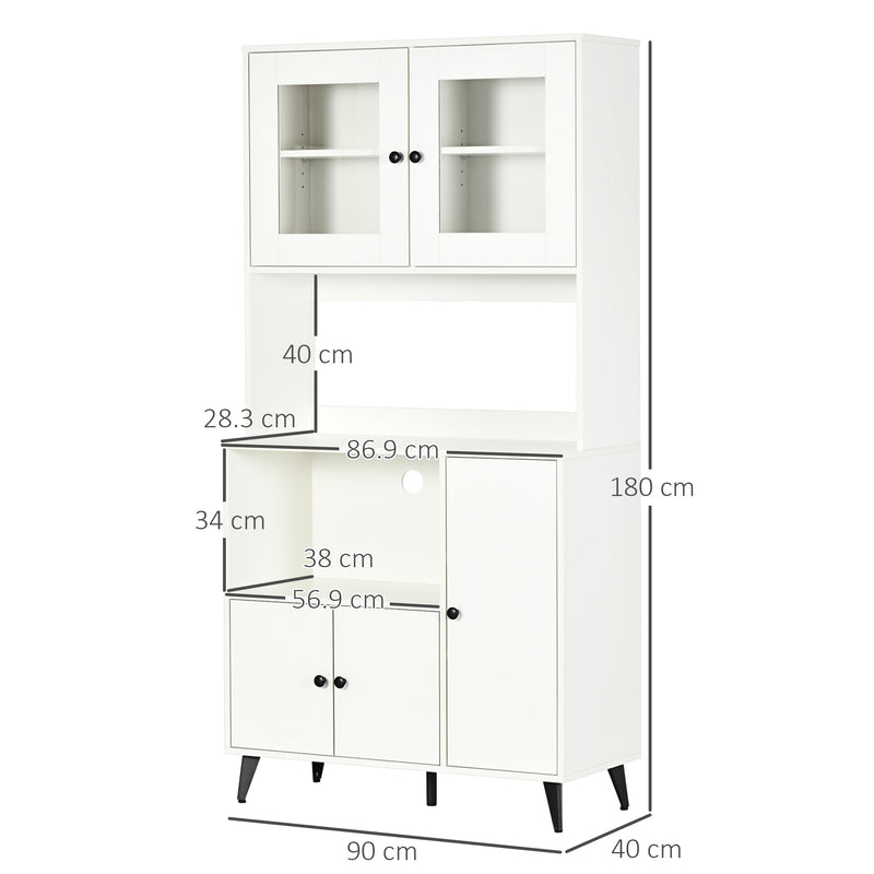 Freestanding Kitchen Cupboard, Modern Kitchen Storage Cabinet with Doors and Adjustable Shelves, 180cm, White