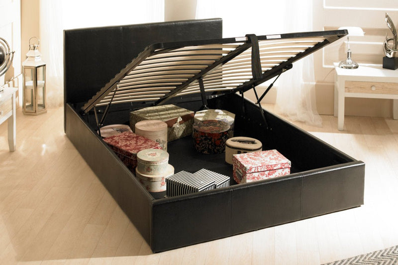 Madrid Faux Leather Ottoman Bed Black - Super King - Bedzy Limited Cheap affordable beds united kingdom england bedroom furniture