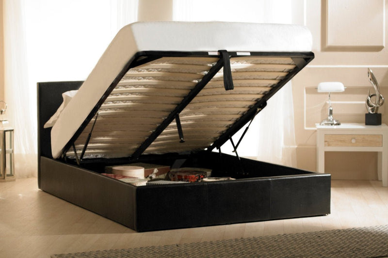 Madrid Faux Leather Ottoman Bed Black - Super King - Bedzy Limited Cheap affordable beds united kingdom england bedroom furniture