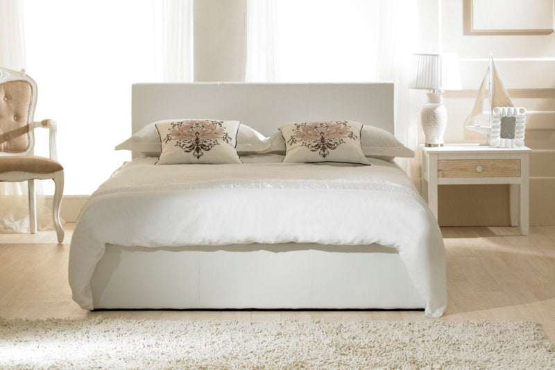 Madrid Faux Leather Ottoman Bed White - King - Bedzy Limited Cheap affordable beds united kingdom england bedroom furniture