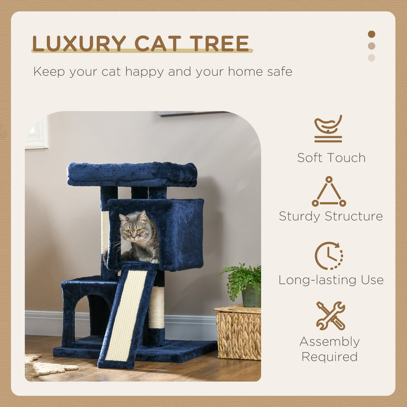 Sisal Cat Rest & Play Activity Tree w/ 2 House Navy Blue