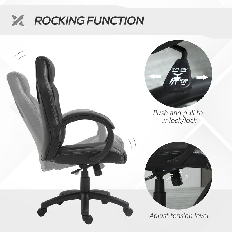 Computer Chair Faux Leather High Back Home Office Chair, Swivel Chair w/ Wheels Armrests, Black